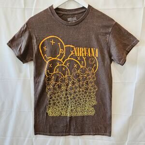 Nirvana [Read/Flaw] Band Music Graphic Brown Short Sleeve Tee Size Small